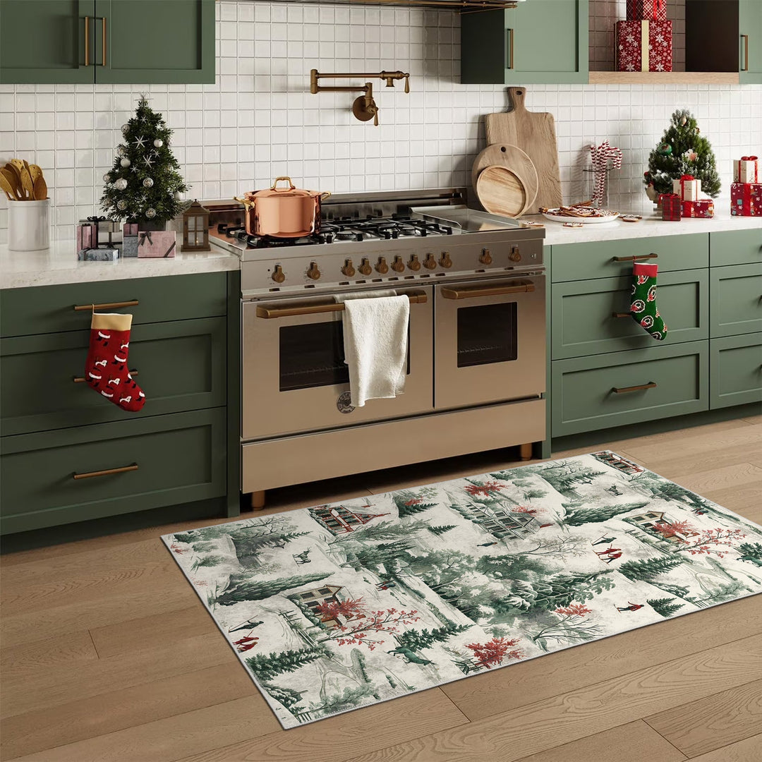 Glowmas Christmas Green Machine Washable Cotton Area Rug - The Rug Decor