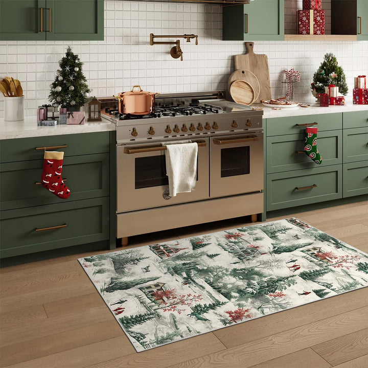 Glowmas Christmas Green Machine Washable Cotton Area Rug - The Rug Decor
