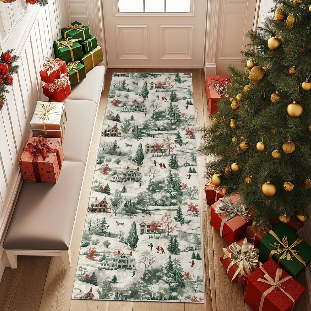 Glowmas Christmas Green Machine Washable Cotton Area Rug - The Rug Decor