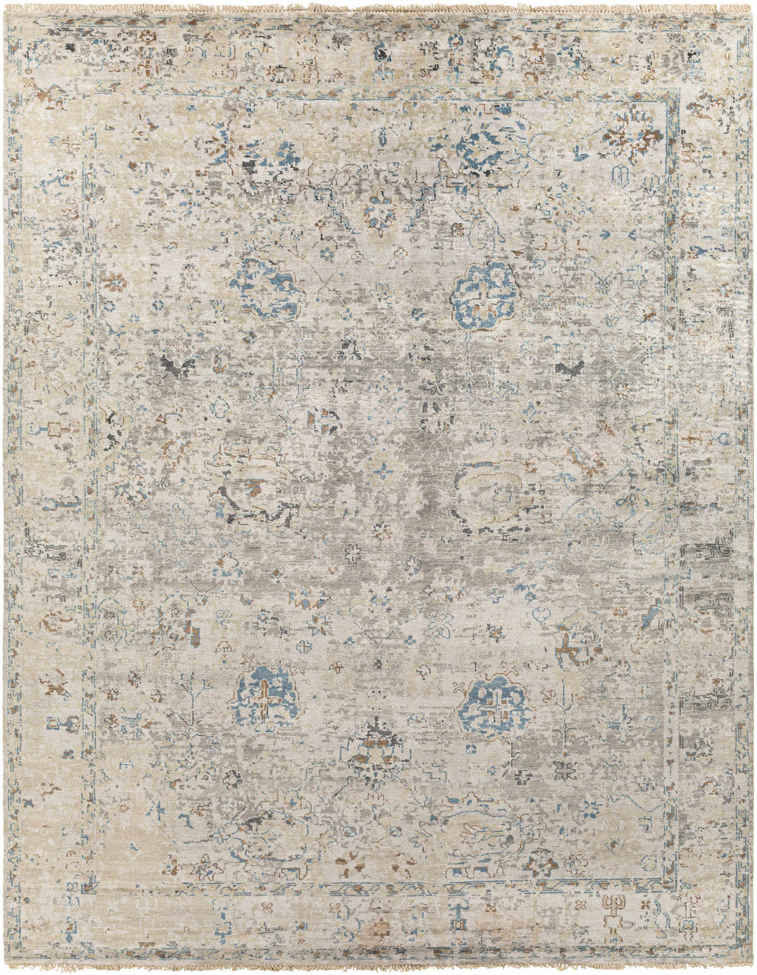 Gonzaga Transitional Design Gray And Beige Hand Knotted Premium Rug