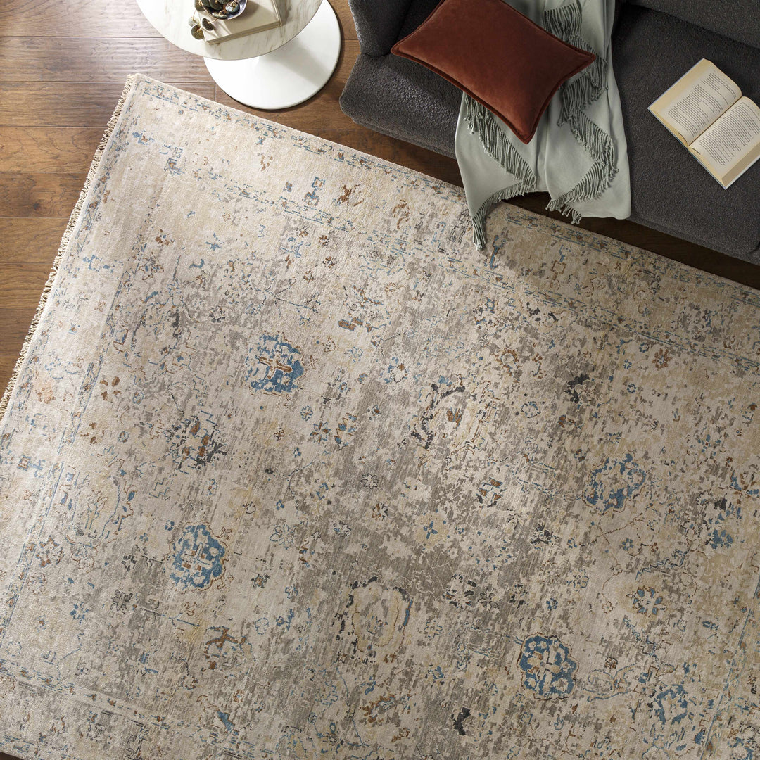 Gonzaga Transitional Design Gray And Beige Hand Knotted Premium Rug