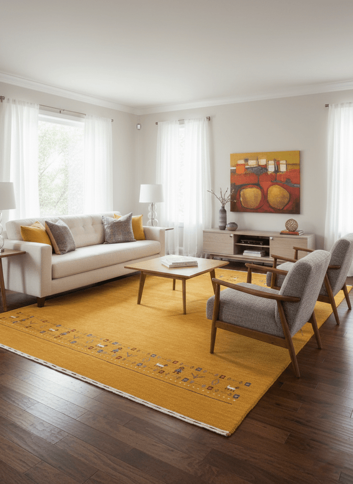 Gold And Blue Modern Design Hand Loomed Wool Area Rug - The Rug Decor