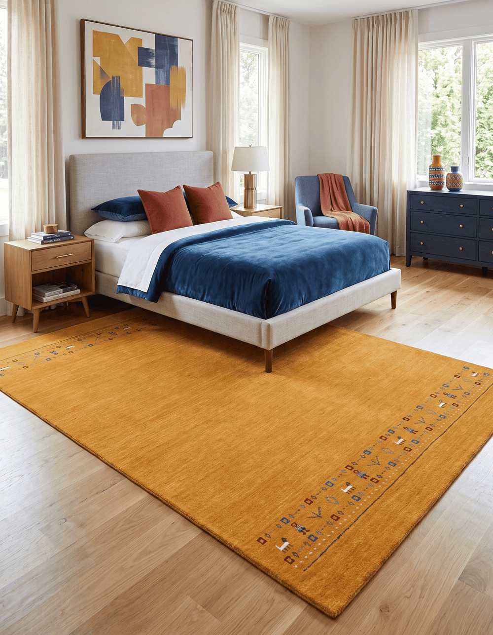 Gold And Blue Modern Design Hand Loomed Wool Area Rug - The Rug Decor