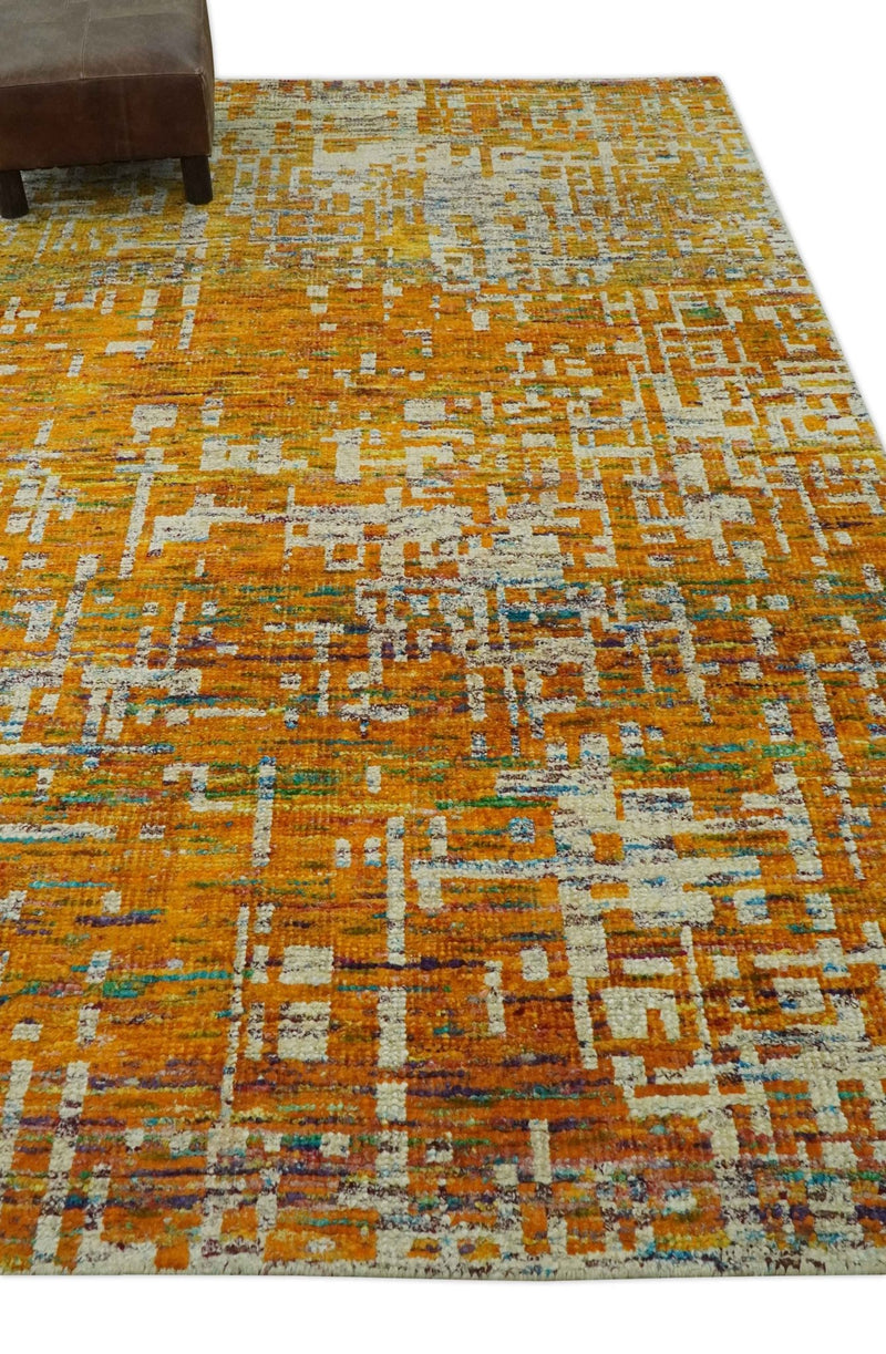 Gold and Ivory Modern Abstract 5x8 Hand Knotted Recycled Art Silk Area Rug - The Rug Decor