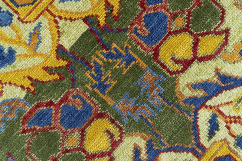 Gold, Blue And Green Transitional Hand Knotted 8x10 wool area rug - The Rug Decor
