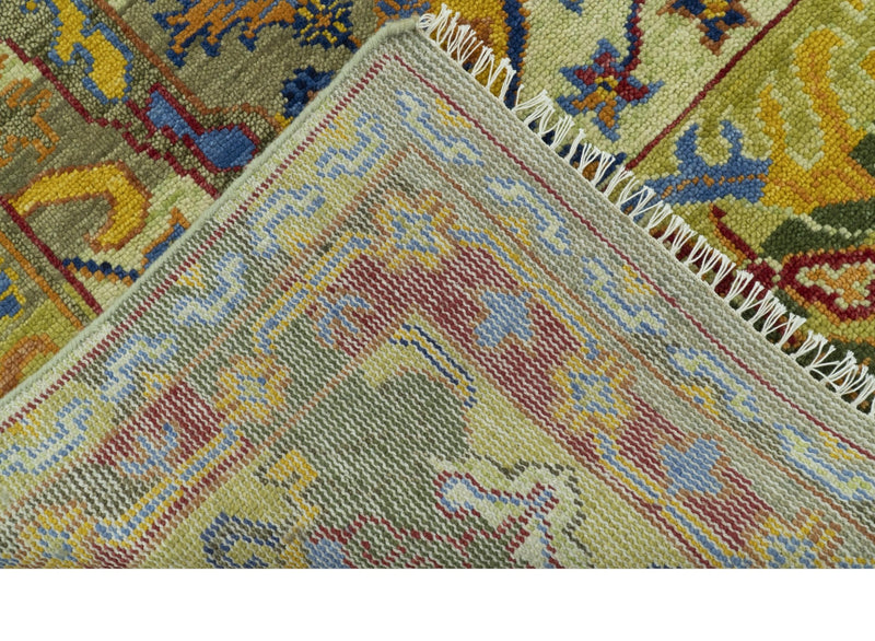 Gold, Blue And Green Transitional Hand Knotted 8x10 wool area rug - The Rug Decor