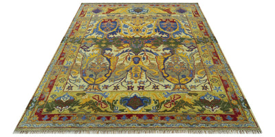 Gold, Blue And Green Transitional Hand Knotted 8x10 wool area rug - The Rug Decor