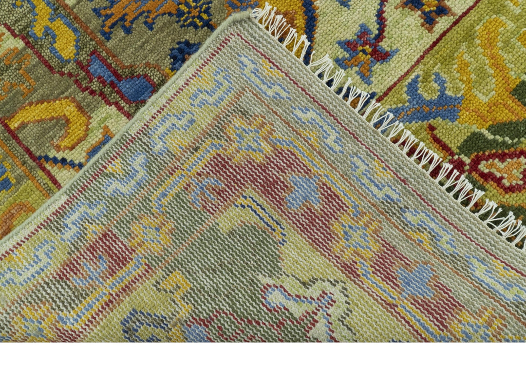 Gold, Blue And Green Transitional Hand Knotted Custom Made wool area rug - The Rug Decor