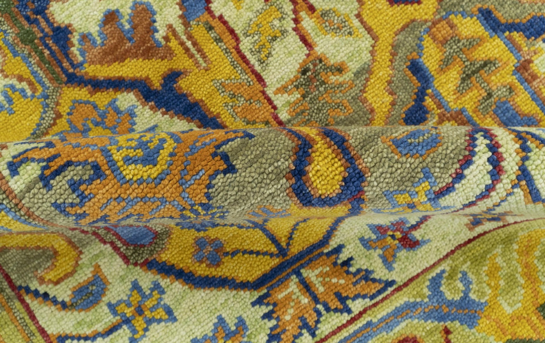 Gold, Blue And Green Transitional Hand Knotted Custom Made wool area rug - The Rug Decor