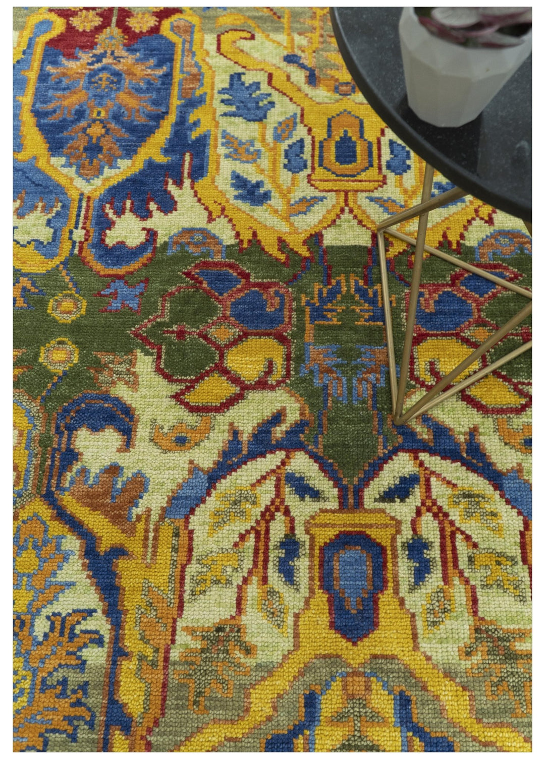 Gold, Blue And Green Transitional Hand Knotted Custom Made wool area rug - The Rug Decor