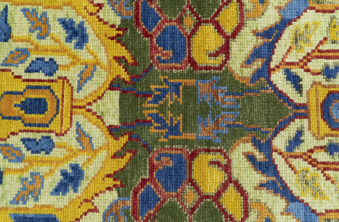 Gold, Blue And Green Transitional Hand Knotted Custom Made wool area rug - The Rug Decor