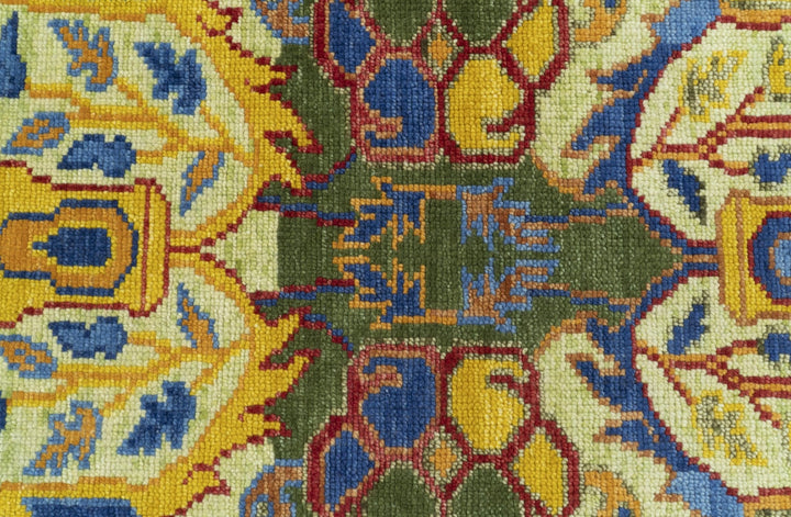 Gold, Blue And Green Transitional Hand Knotted Custom Made wool area rug - The Rug Decor