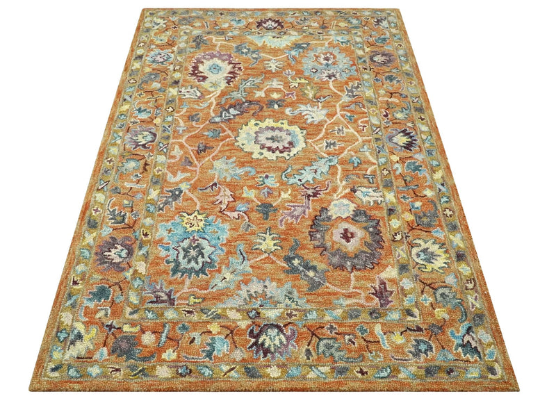 Gold, Blue and Purple Traditional Oriental Oushak 5x7.6 Hand Tufted wool area rug - The Rug Decor