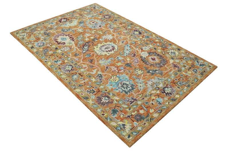 Gold, Blue and Purple Traditional Oriental Oushak 5x7.6 Hand Tufted wool area rug - The Rug Decor