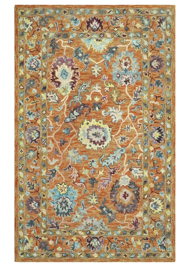 Gold, Blue and Purple Traditional Oriental Oushak 5x7.6 Hand Tufted wool area rug - The Rug Decor