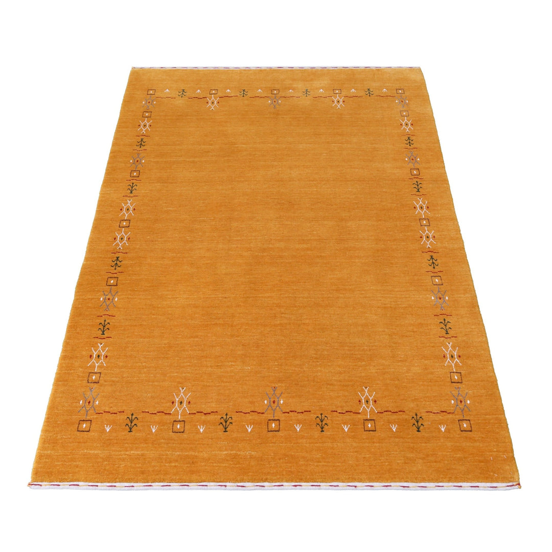 Gold Contemporary Gabbeh Border Design Hand Loomed Wool Area Rug - The Rug Decor