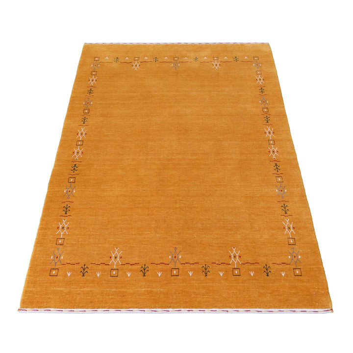 Gold Contemporary Gabbeh Border Design Hand Loomed Wool Area Rug - The Rug Decor