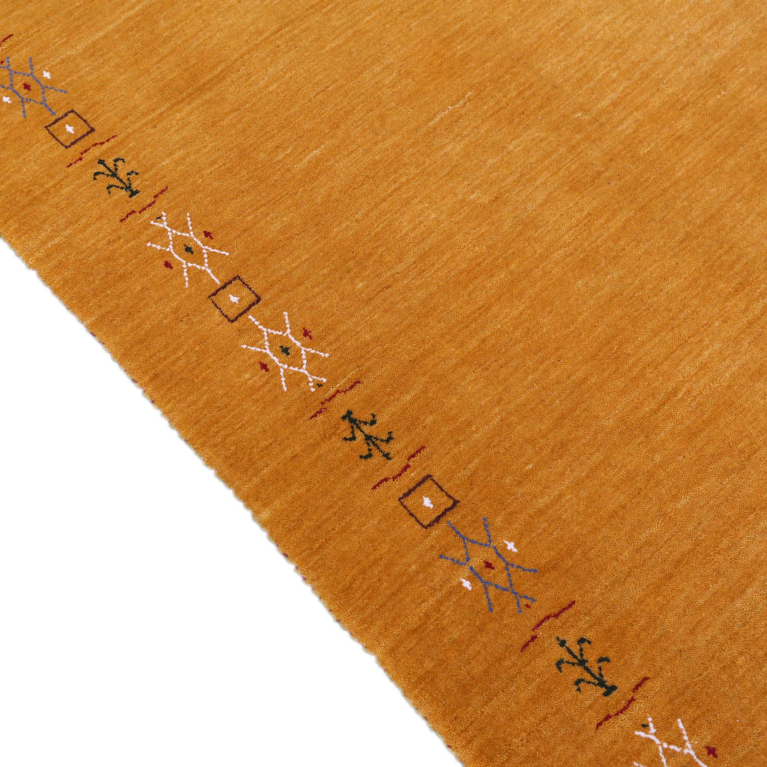 Gold Contemporary Gabbeh Border Design Hand Loomed Wool Area Rug - The Rug Decor