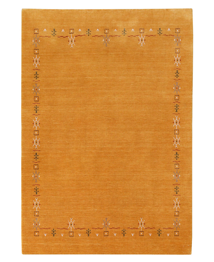 Gold Contemporary Gabbeh Border Design Hand Loomed Wool Area Rug - The Rug Decor
