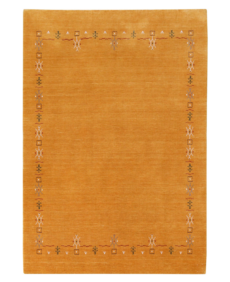 Gold Contemporary Gabbeh Border Design Hand Loomed Wool Area Rug - The Rug Decor
