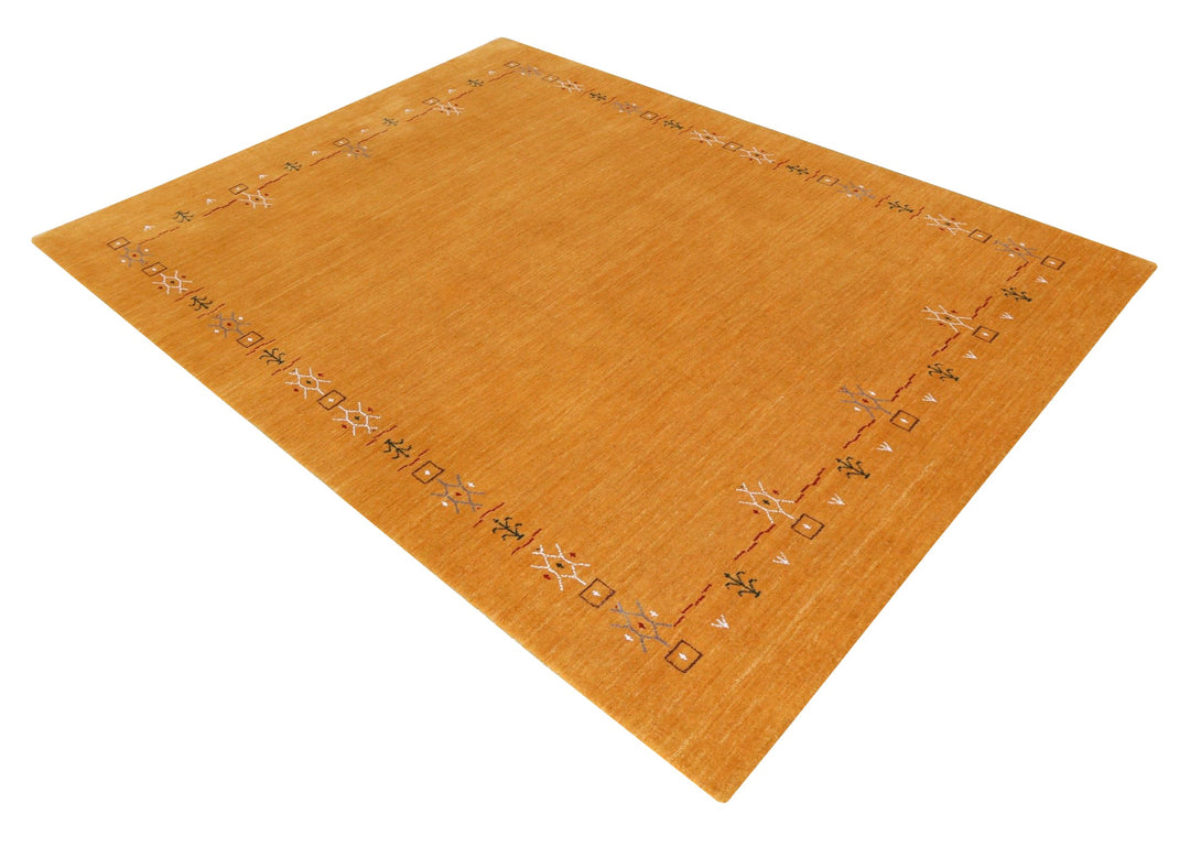 Gold Contemporary Gabbeh Border Design Hand Loomed Wool Area Rug - The Rug Decor