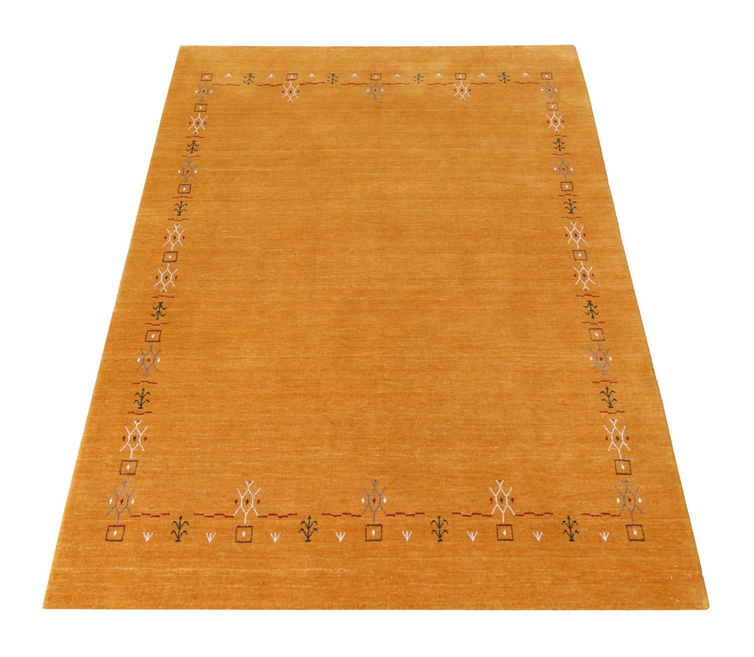Gold Contemporary Gabbeh Border Design Hand Loomed Wool Area Rug - The Rug Decor