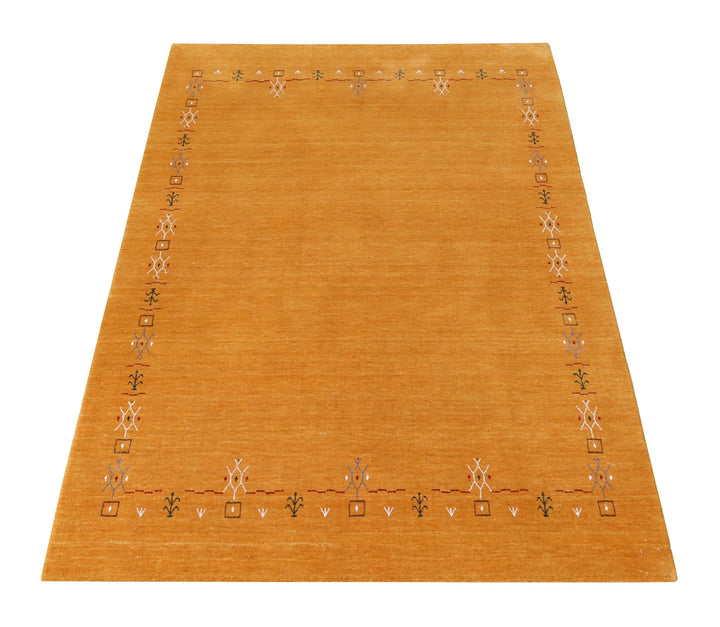 Gold Contemporary Gabbeh Border Design Hand Loomed Wool Area Rug - The Rug Decor