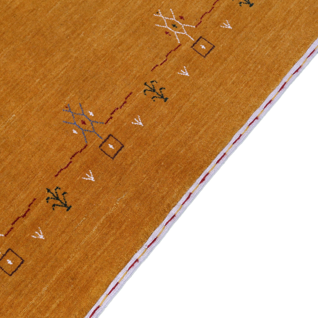 Gold Contemporary Gabbeh Border Design Hand Loomed Wool Area Rug - The Rug Decor