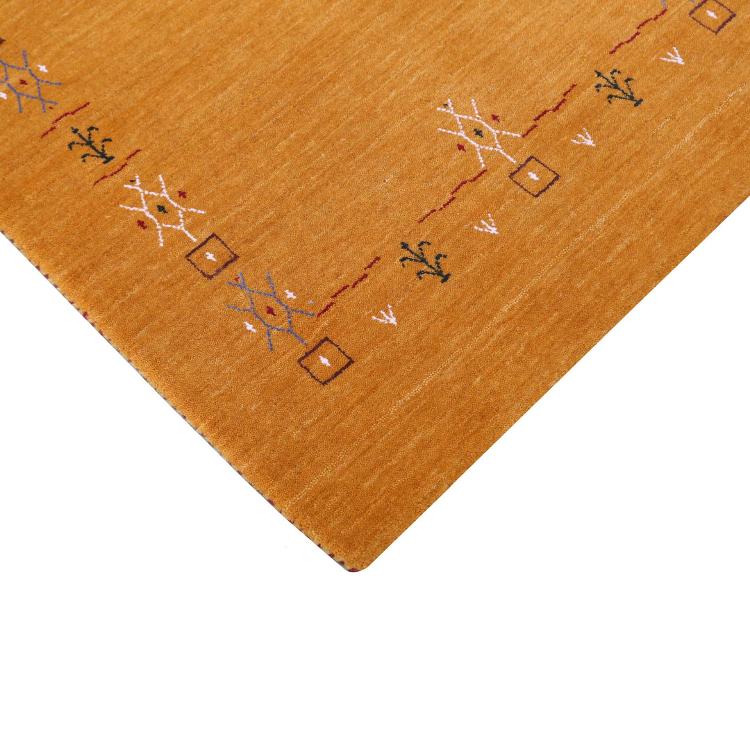 Gold Contemporary Gabbeh Border Design Hand Loomed Wool Area Rug - The Rug Decor