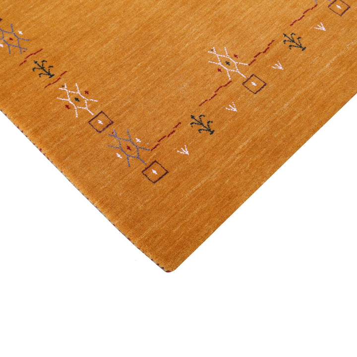 Gold Contemporary Gabbeh Border Design Hand Loomed Wool Area Rug - The Rug Decor