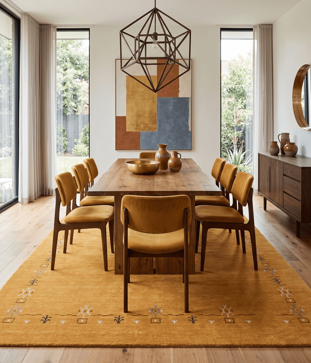 Gold Contemporary Gabbeh Border Design Hand Loomed Wool Area Rug - The Rug Decor