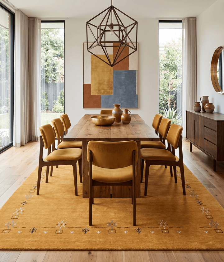 Gold Contemporary Gabbeh Border Design Hand Loomed Wool Area Rug - The Rug Decor