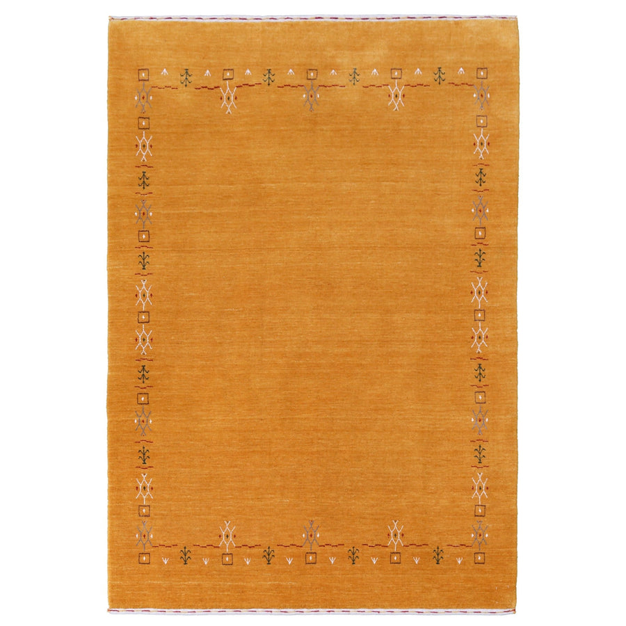 Gold Contemporary Gabbeh Border Design Hand Loomed Wool Area Rug - The Rug Decor