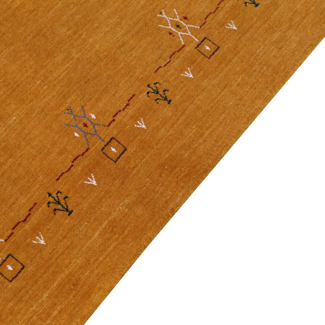 Gold Contemporary Gabbeh Border Design Hand Loomed Wool Area Rug - The Rug Decor