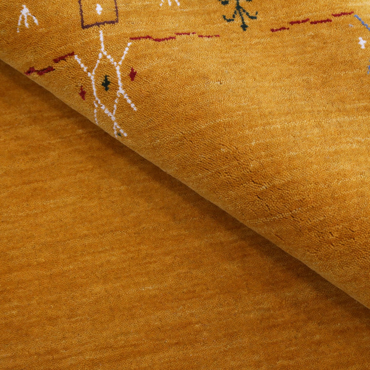 Gold Contemporary Gabbeh Border Design Hand Loomed Wool Area Rug - The Rug Decor