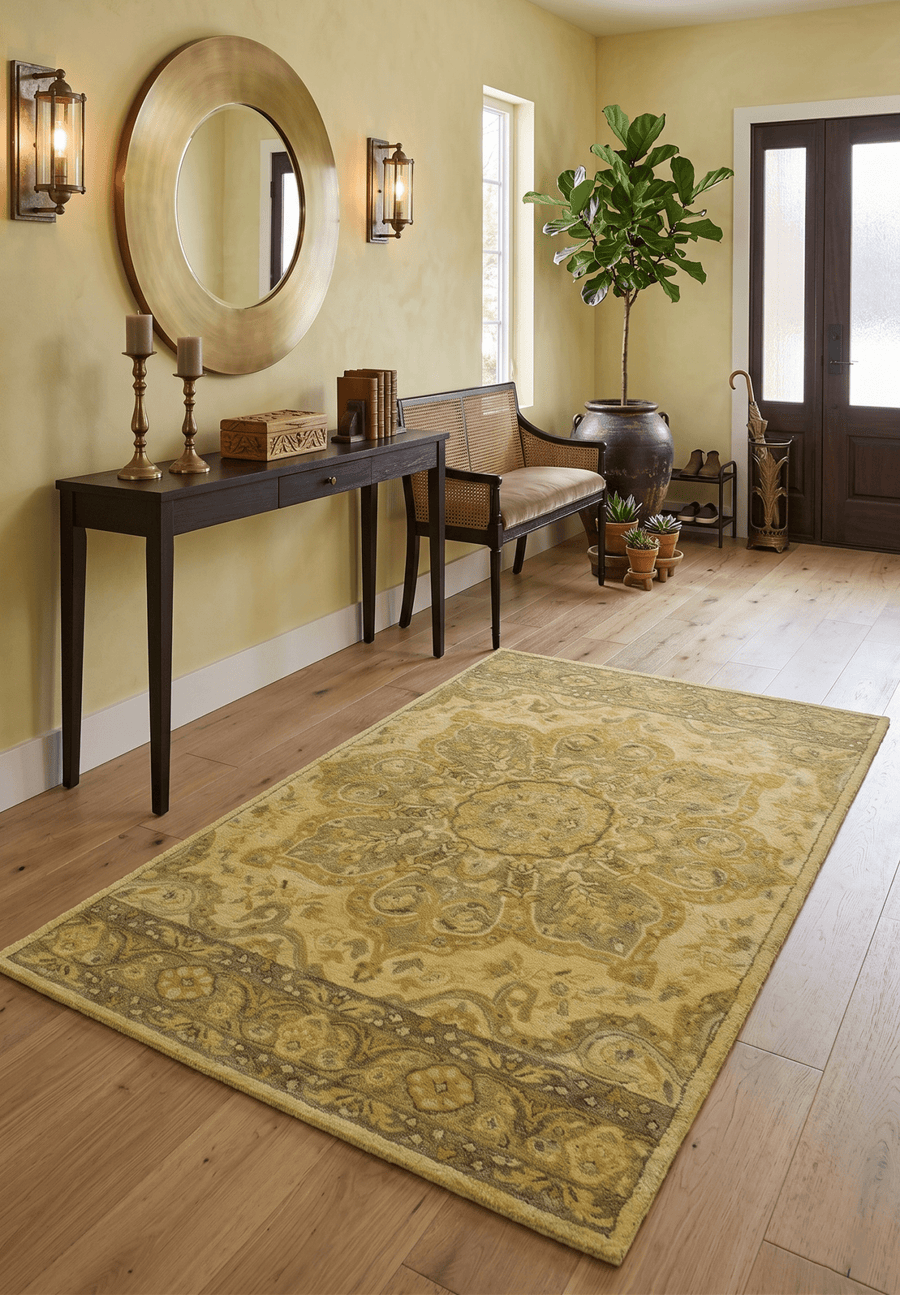 Gold Traditional Floral Design Hand Tufted Overdyed Wool Area Rug - The Rug Decor