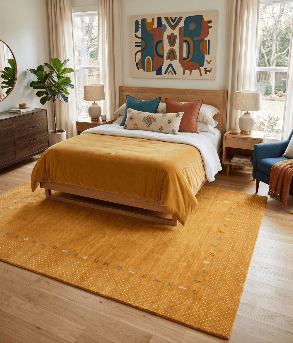 Gold Tribal Border Design Hand Loomed Wool Area Rug - The Rug Decor