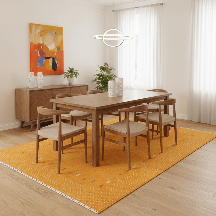 Gold Tribal Border Design Hand Loomed Wool Area Rug - The Rug Decor