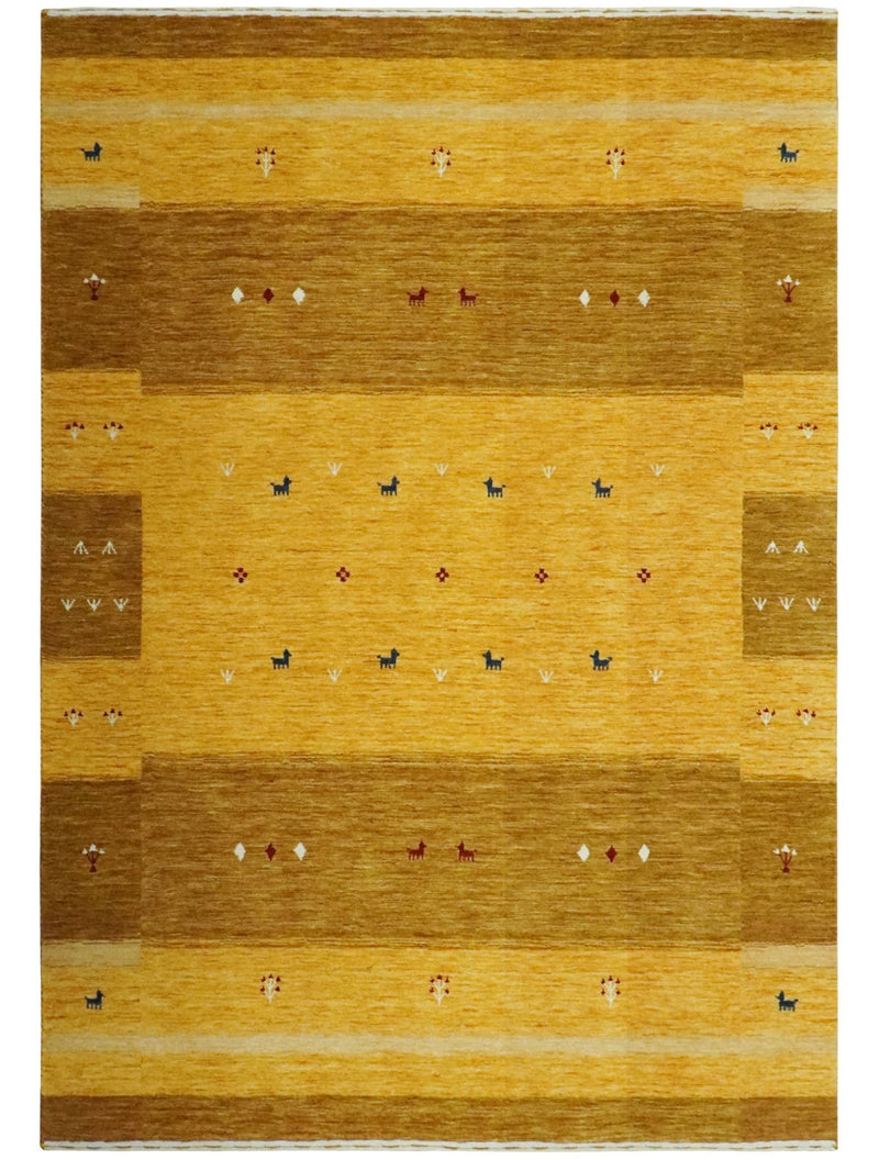 Gold Tribal Gabbeh 4.8x6.9 wool Area Rug - The Rug Decor