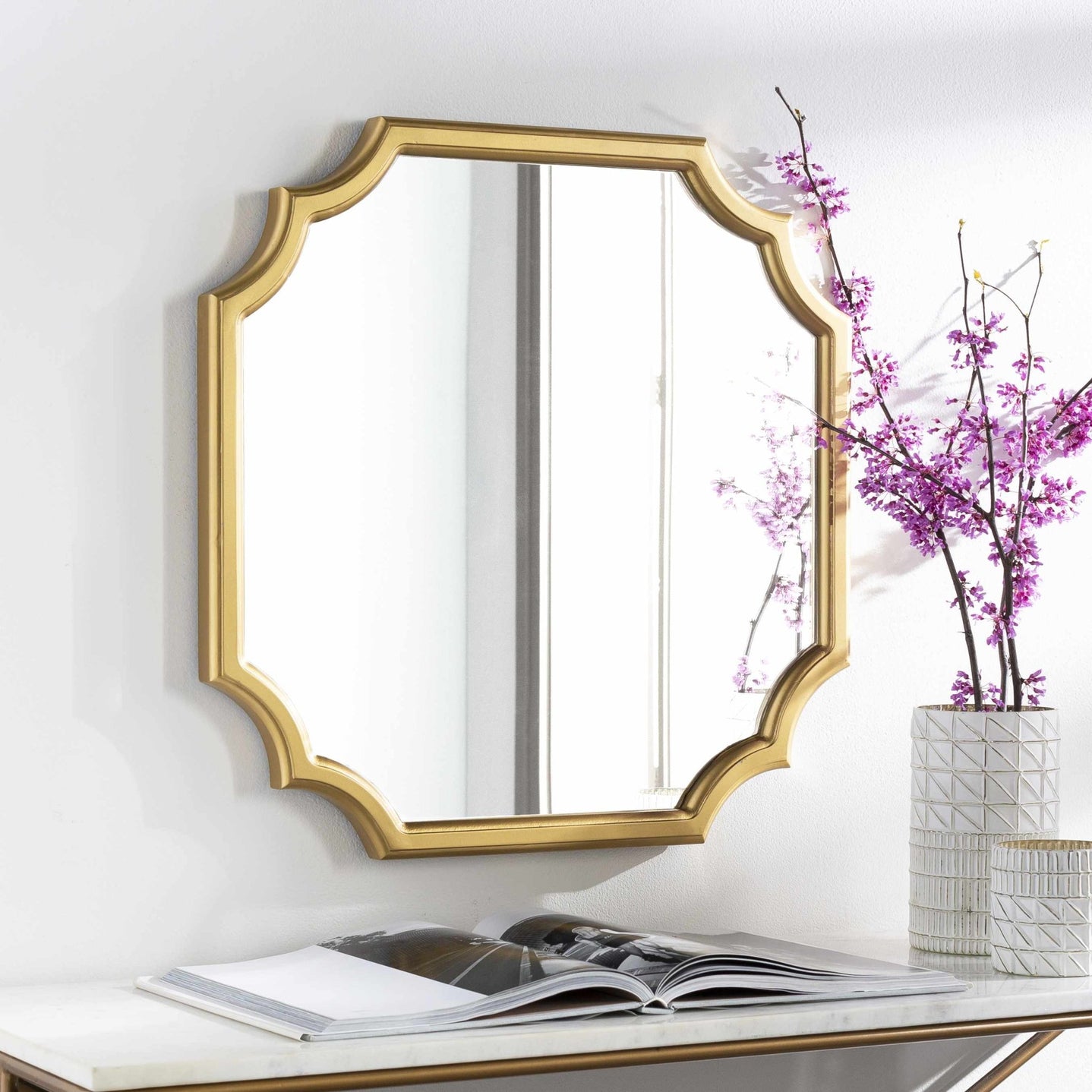 Golden Framed Modern Specialty shaped wall Hanging Mirror - The Rug Decor