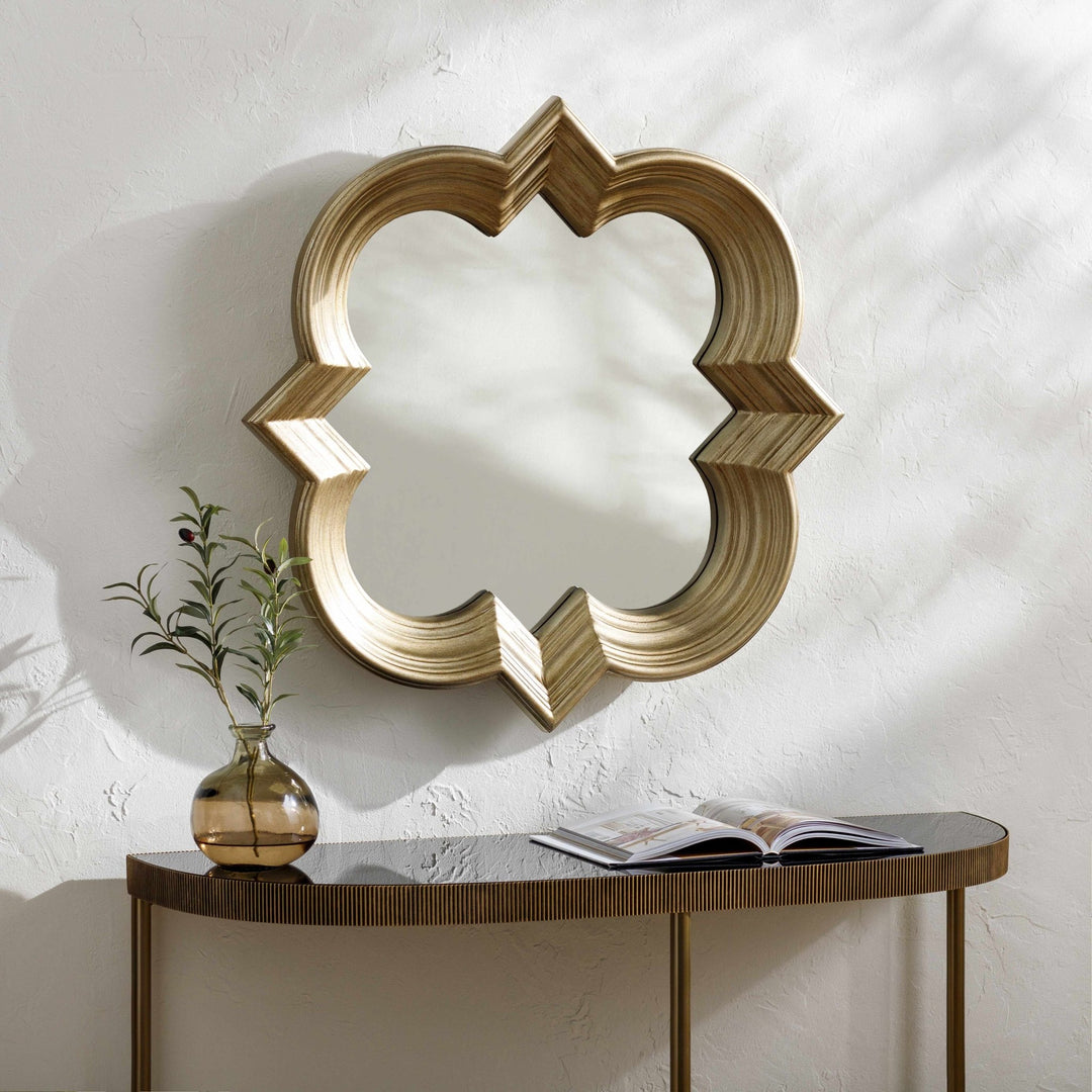 Golden scalloped shaped hanging wall mirror - The Rug Decor