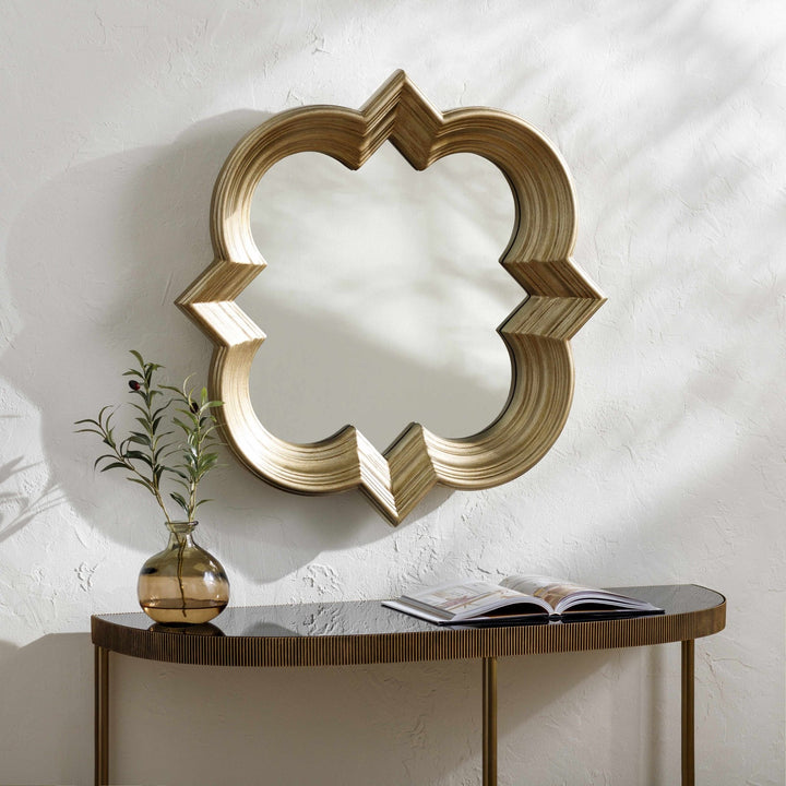 Golden scalloped shaped hanging wall mirror - The Rug Decor