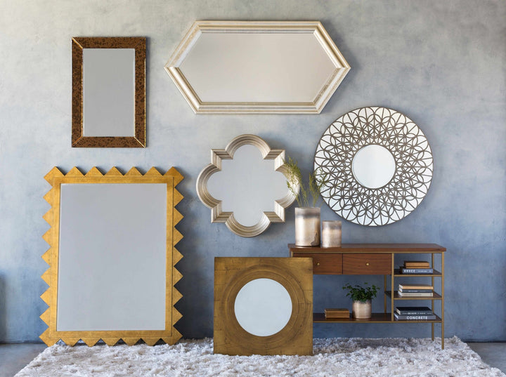 Golden scalloped shaped hanging wall mirror - The Rug Decor