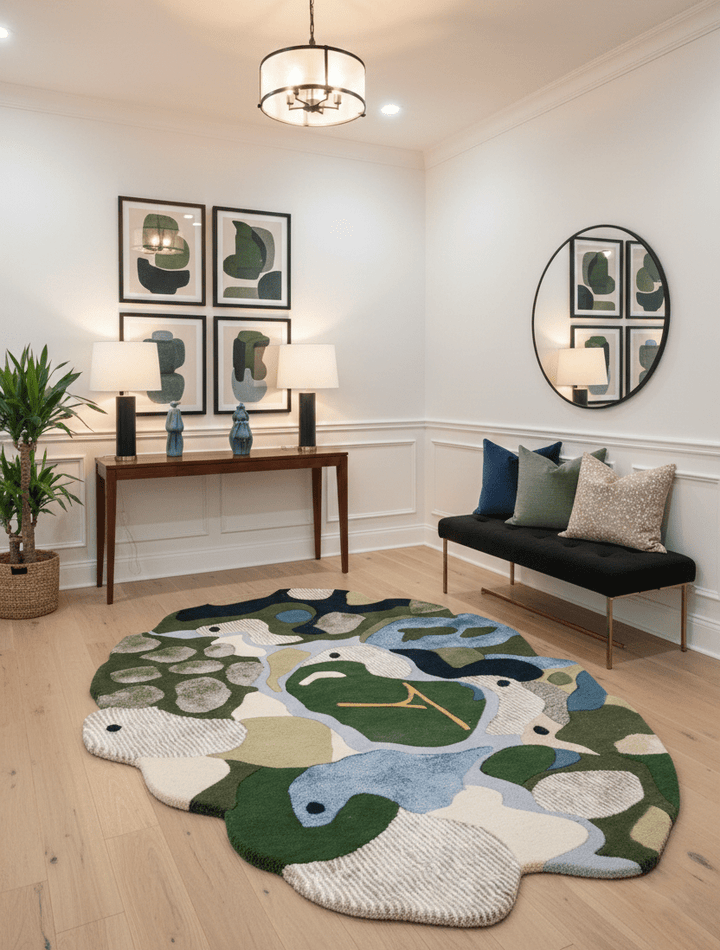 Golf course Modern Style Green Hand Tufted Wool Area Rug - The Rug Decor