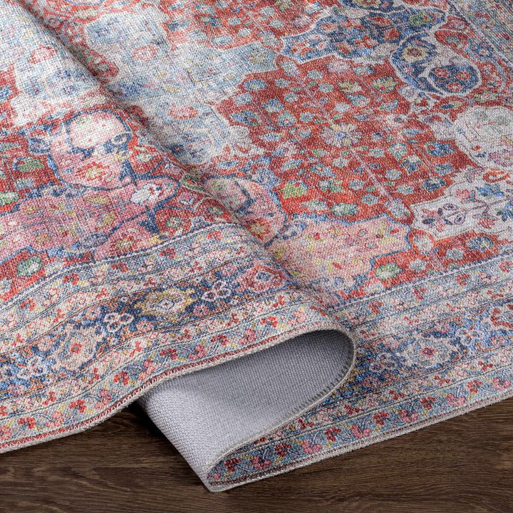 Goma Traditional Style Red And Blue Washable Area Rug