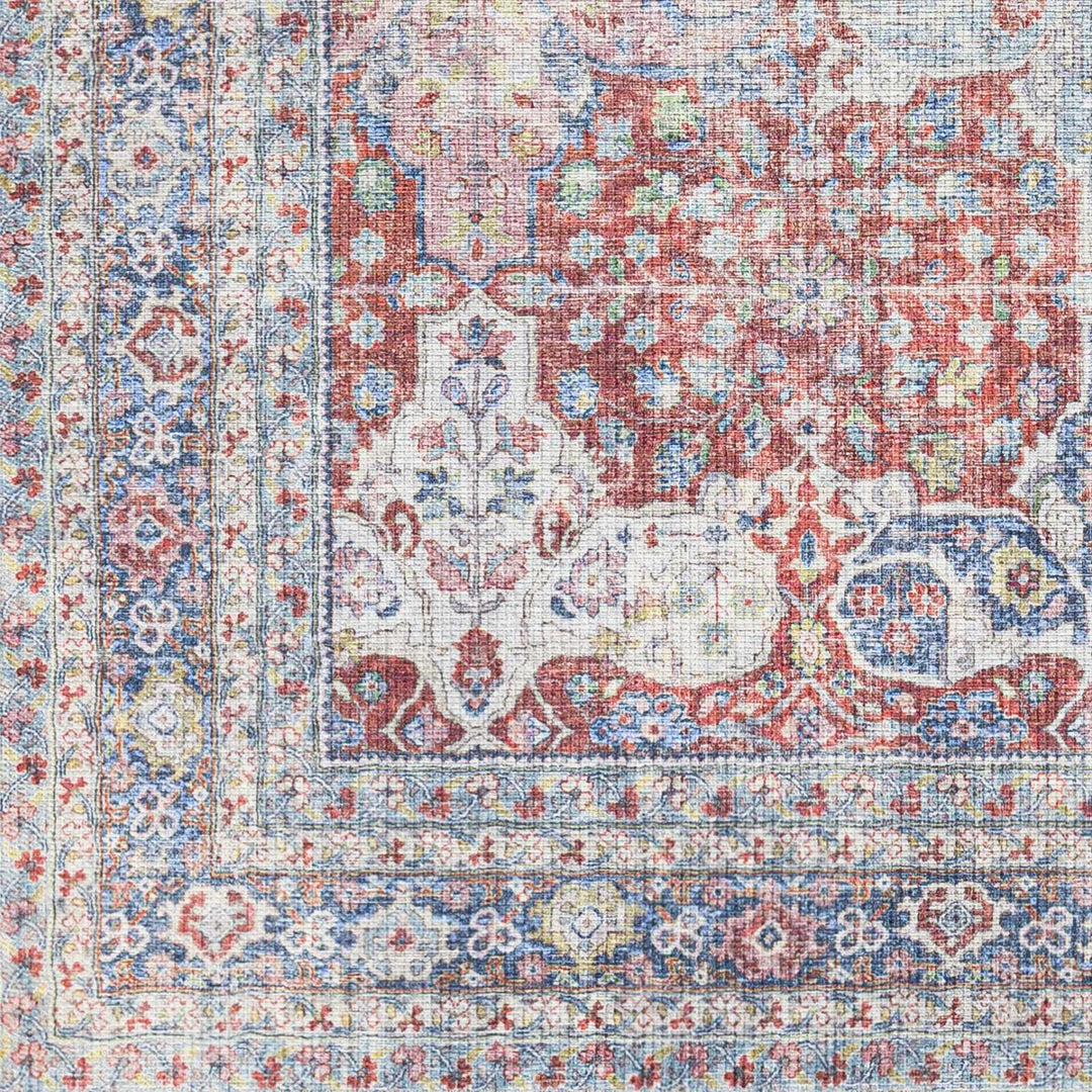 Goma Traditional Style Red And Blue Washable Area Rug - The Rug Decor