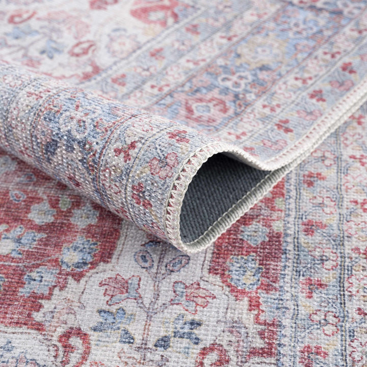 Goma Traditional Style Red And Blue Washable Area Rug - The Rug Decor