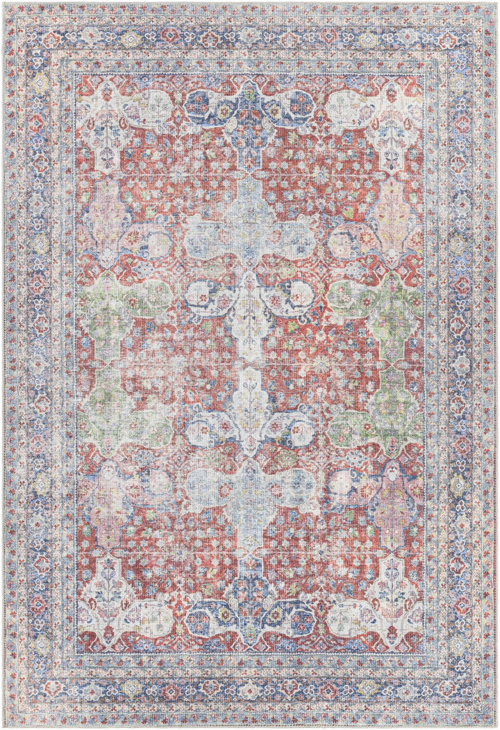 Goma Traditional Style Red And Blue Washable Area Rug - The Rug Decor