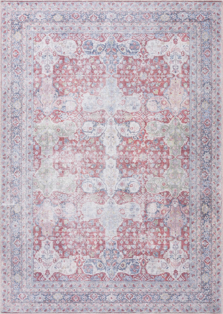 Goma Traditional Style Red And Blue Washable Area Rug - The Rug Decor