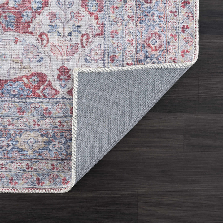 Goma Traditional Style Red And Blue Washable Area Rug - The Rug Decor